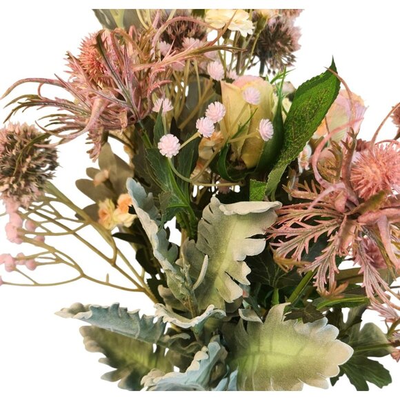 Artificial Wildflower Bouquet Roses, Thistles & Wild Blooms in Pink & Peach, Fau - Picture 11 of 15